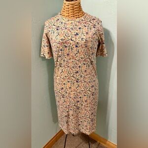 Lands' End Floral T-shirt Knee Length Dress - Yellow and Pink